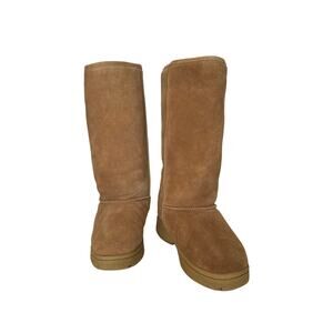 Rj's Fuzzies Brown Sheepskin Boots Sz 6 Sherpa lined Genuine Suede Winter Cozy